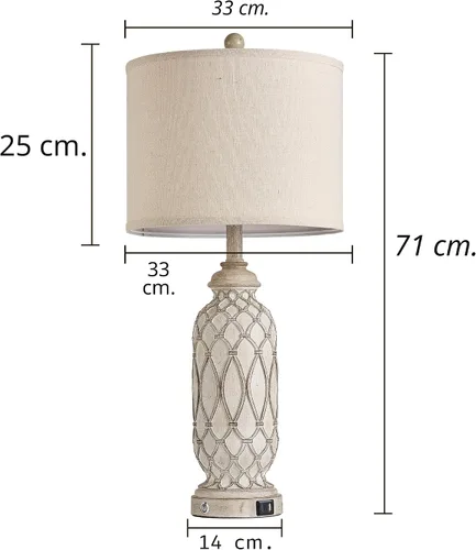 Vista 5 de Lámparas de Mesa de Estilo Granja para Dormitorio, Juego de 2, Lámpara de Noche Rústica de 28 pulgadas con Puertos USB, Lámpara de Mesa de Noche