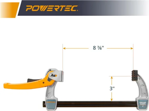 Vista 3 de POWERTEC 71586-P2 Abrazaderas de barra de engranajes de 8 pulgadas para carpintería, liberación rápida con capacidad de sujeción de 600 libras