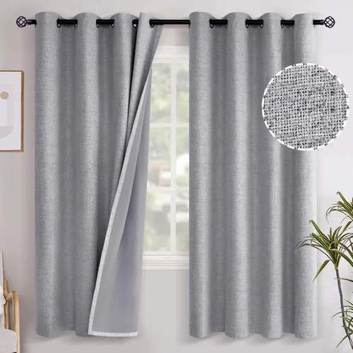 Vista 115 de YoungsTex - Cortinas opacas de lino para dormitorio, oscurecimiento de la habitación, cortinas con textura de lino, paneles con aislamiento térmico