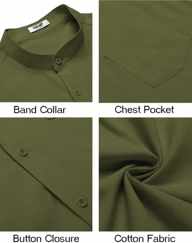 Vista 5 de COOFANDY Camisas casuales de algodón con botones para hombre, manga corta, cuello de banda, para playa y verano