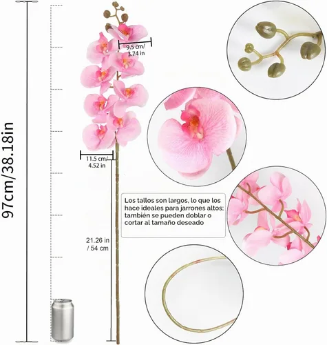 Vista 6 de Orquídeas artificiales de 38 pulgadas, 6 unidades, orquídeas falsas rosas, orquídeas de seda de terciopelo, flores artificiales de tallo largo