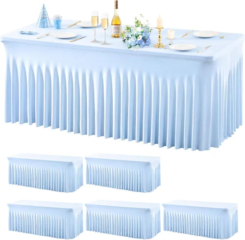 Vista 58 de Wish Care Paquete de 2 manteles de elastano elástico azul bebé para mesas rectangulares de 4 pies, manteles ajustables sin arrugas de 4 pies