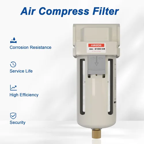 Vista 6 de AIRZOE 1/2" NPT Secador de Aire para Compresor - Separador de Agua del Compresor de Aire AF4000-04, Drenaje Manual, Elemento de Latón de 5 Micrones