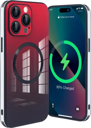 Vista 36 de Guppy Funda para iPhone 12 Pro - Parte trasera de vidrio degradado con carga magnética, película de lente, color negro