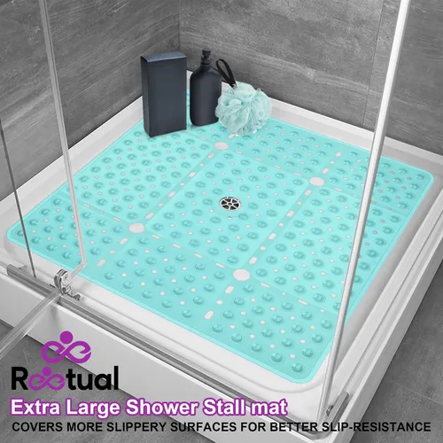 Vista 7 de Reetual Tapete de ducha XL antideslizante, tapete de baño de 27 x 27 pulgadas para cabina de ducha o tapete de bañera grande con 240 potentes