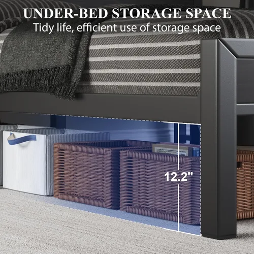 Vista 63 de LOEWAY Base de cama tamaño Queen con cabecero de almacenamiento y luces LED, color gris