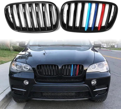 Vista 12 de X5 E70 - Rejilla de riñón de color negro brillante M para BMW X5 E70 X6 E71 2007-2014 (láminas dobles de color M)