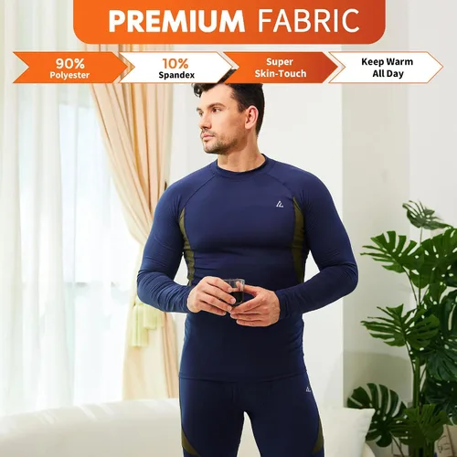 Vista 6 de CL convallaria Conjunto de ropa interior térmica para hombre con bragueta, capa base larga para invierno, equipo de caza, parte superior e inferior