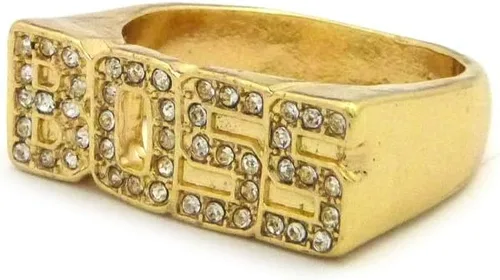 Vista 2 de NYFASHION101 Anillo de moda de hip-hop en tono dorado BOSS Stone Stud