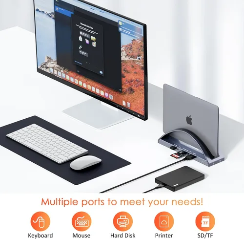 Vista 12 de TobenONE MacBook Pro/Air Docking Station Stand, Dual 4K HDMI, 100W Charger
