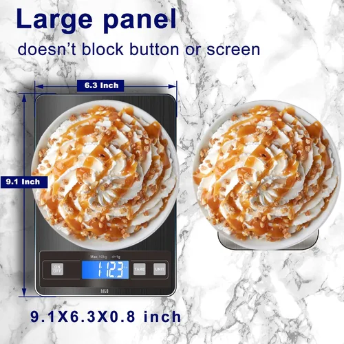 Vista 2 de hito Báscula de cocina digital de 22 libras, recargable, resistente al agua, peso gramos y onzas, 1 g/0.1 oz, precisa, para pérdida de peso, cocinar