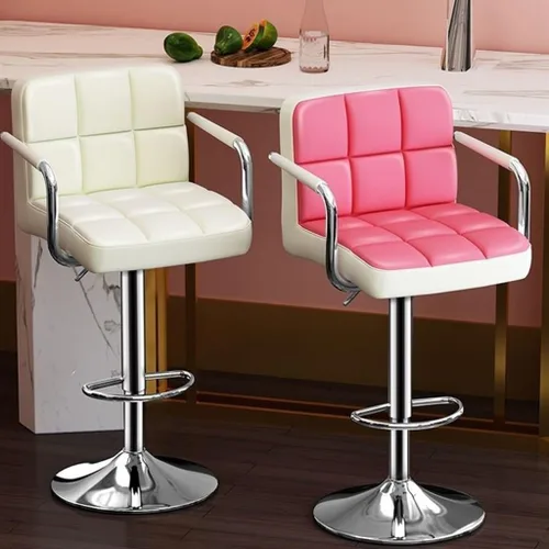 Vista 4 de GIZNXBA Taburetes de bar giratorios de cuero para taburete de cocina, taburetes de bar de altura ajustable con respaldo silla de comedor con / Beige