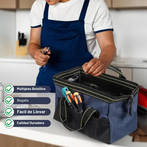 Vista 4 de Paquete de 3 bolsas de herramientas de boca ancha, organizador de herramientas eléctricas impermeables de 13 pulgadas, bolsa de taladro resistente