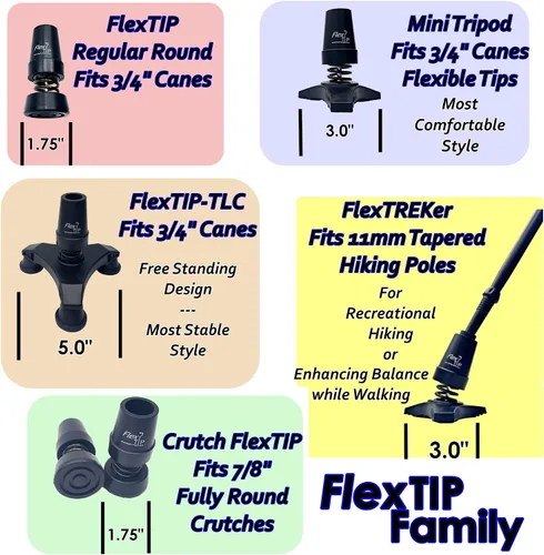 Vista 3 de FlexTIP (TLC-Mini 3") Pie de trípode de goma suave – Antigolpes, flexión, estabilidad y tracción todo terreno – Accesorio universal para bastón