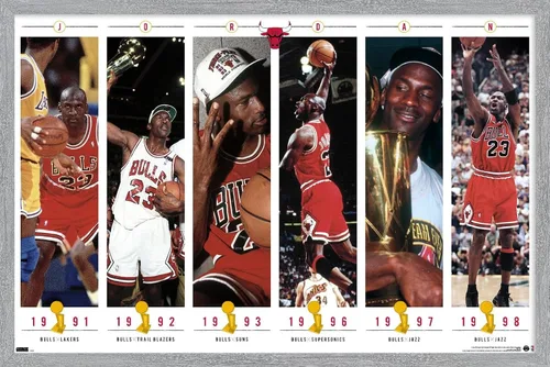 Vista 17 de Trends International Michael Jordan - Póster de pared de campeonatos, 22.4 pulgadas de largo x 14.7 pulgadas, versión enmarcada de madera de granero