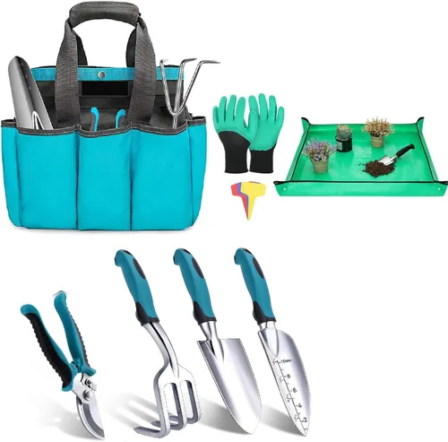Vista 4 de Housolution - Juego de herramientas de jardinería, 8 piezas, regalos de jardinería para mujeres, azul y negro