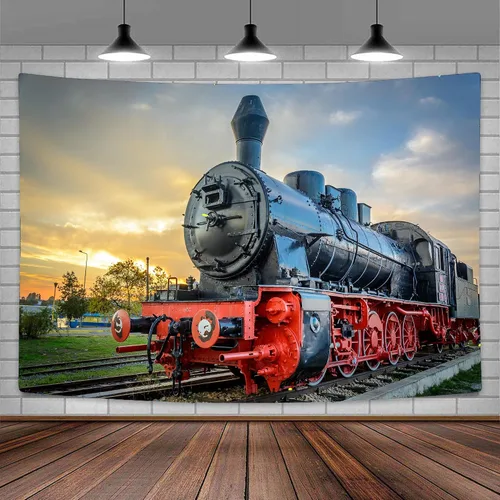 Vista 16 de Tapiz de Tren de Vapor, Tapices de Paisaje Otoñal de Tren de Motor Antiguo Decoración para Niños, Tapices de Arte de Acuarela de Bosque de Montaña