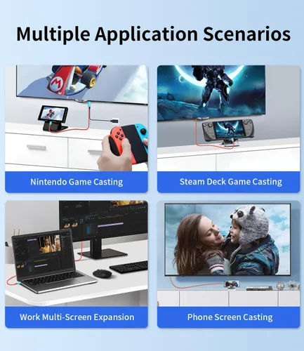 Vista 7 de Adaptador de interruptor de TV para Nintendo Switch, estación de acoplamiento para TV, cable USB C a HDMI, USB C a HDMI con alimentación, compatible