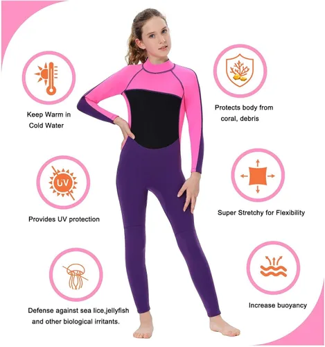 Vista 4 de Traje de neopreno para niños pequeños, niñas y jóvenes de 0.118 pulgadas (0.118 in), trajes de baño cortos de 0.079 pulgadas (0.079 in), trajes