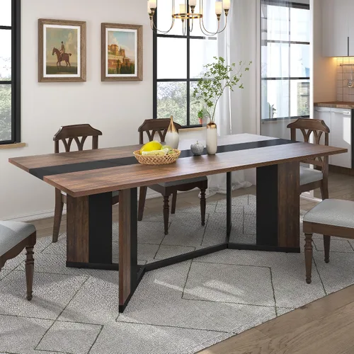 Vista 8 de Hlivelood - Mesa de comedor de 71 pulgadas para 6 personas, mesa de cocina rectangular moderna color marrón con superficie de madera impermeable