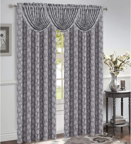 Vista 2 de Margie Jacquard - Panel de ventana con bolsillo para barra, azul, 54 x 84 pulgadas