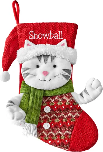 Vista 18 de Let's Make Memories Calcetín navideño de peluche 3D personalizado para mascotas - Bordado - para gatos - Peces