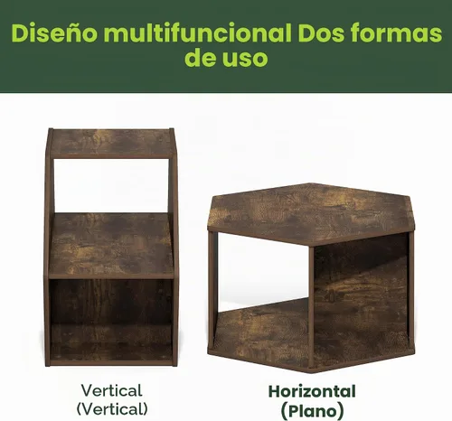 Vista 4 de Furinno - Mesa de café de diseño simple, mesa de café moderna hexagonal con estante abierto, mesa auxiliar vertical u horizontal, para sala de Pino