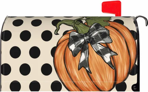Vista 12 de Halloween Pumpkin Black Cat Mailbox Covers Magnetic Standard Size 18 X 21 Fall Maple leaves Spooky Themed Holiday Decorations Mailbox Wrap Post