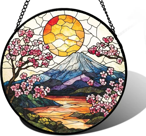 Vista 28 de DASTOLL Colgante de vidrio emplomado para ventana, diseño de lirio del valle, mariposa, atrapasol para puertas, hogar, atrapasoles decoración