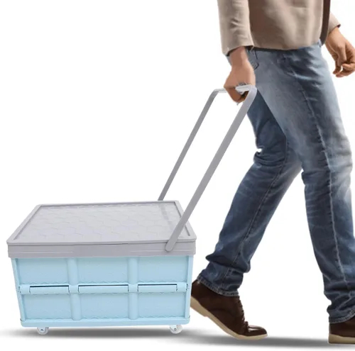 Vista 2 de Contenedores de almacenamiento plegables con tapas, cajas plegables de plástico apilables de 30 L, caja de almacenamiento de plástico apilable Rosa