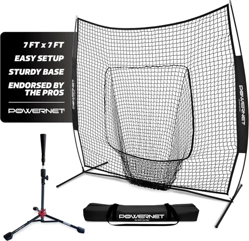 Vista 7 de PowerNet Baseball Softball Practice Net 7x7 with Baseball Accessories for Practice Pitching, Batting & Fielding, Ball Caddy, Weighted Baseballs, Tee
