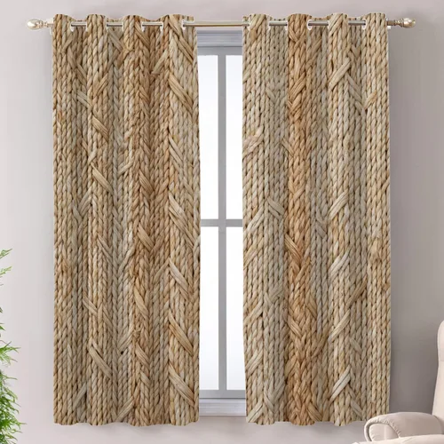 Vista 32 de Shrahala Cortinas rústicas de granja para ventanas de cocina, textura de cesta tejida, paneles de cortina rústica para ventana de granja, poliéster