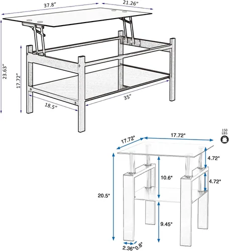 Vista 3 de Juego de 3 mesas auxiliares y mesa auxiliar de cristal, diseño clásico de 2 niveles, parte superior de vidrio templado y patas de metal sólido, uso