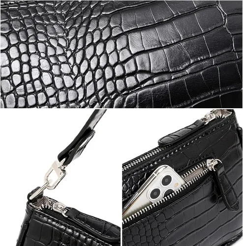 Vista 7 de Bolsos de hombro pequeños para mujer, estilo retro, clásico, bolso de mano con patrón de cocodrilo