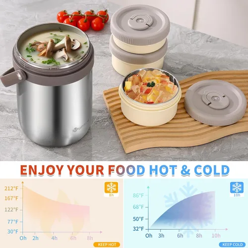Vista 2 de Lonchera para adultos con vacío, termo para sopa con insertos, lonchera bento apilable, contenedor de almacenamiento, boca ancha, de acero