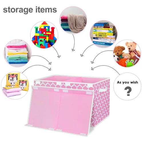 Vista 7 de homyfort Caja de juguetes para niñas, niños – Organizadores grandes de cofre de juguetes y cajas de almacenamiento con tapa abatible y divisor