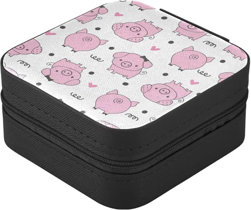 Vista 3 de xigua Lindo joyero de cerdo para mujeres y niñas, estuche portátil de cuero sintético para viajes, anillos, aretes, collares, pulseras