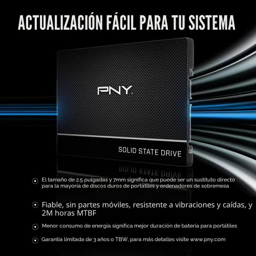 Vista 5 de PNY CS900 - Unidad interna de estado sólido (SSD) de 1 TB 3D NAND 2.5 pulgadas SATA III, (SSD7CS900-1TB-RB)