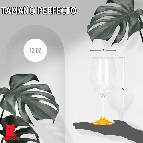Vista 6 de Red Co. Juego de 6 copas de vino clásicas de acrílico transparente de 12 onzas líquidas para exteriores con bases multicolores