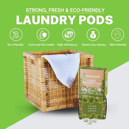 Vista 4 de Greenseedz - Cápsulas de detergente para ropa, 32 unidades, aroma fresco, ecológico, biodegradable, compatible con él, potente eliminación