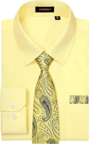 Vista 11 de HISDERN Mens Dress Shirt with Tie Pocket Square Set Classic Button Down Shirt Matching Tie Long Sleeve Shirts 08-verde