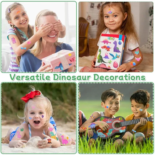 Vista 4 de Ozepao Tatuajes temporales con purpurina de dinosaurio para niños, 160 estilos, recuerdos de fiesta de dinosaurio, suministros de fiesta