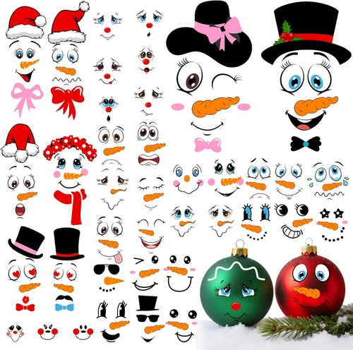 Vista 10 de Calcomanías de cara de muñeco de nieve para manualidades, calcomanías de Navidad que brillan en la oscuridad, decoraciones de muñeco de nieve
