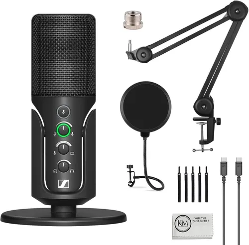 Vista 11 de Sennheiser Profile USB micrófono condensador con soporte de escritorio, incluye auriculares de diadema cerrada + brazo de micrófono + filtro pop