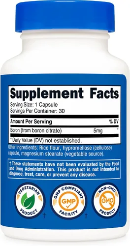 Vista 5 de Nutricost Cápsulas de boro de 5 mg, 30 cápsulas vegetarianas, sin gluten y sin OMG