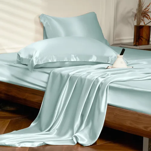 Vista 12 de THXSILK Juego de sábanas de seda de 4 piezas, 100% seda de morera de 25 momme de hebra larga, juego de sábanas y fundas de almohada, extremadamente
