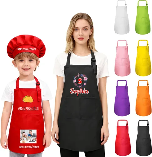 Vista 11 de Delantal personalizado para niños, mujeres y hombres con foto de texto, delantal personalizado para mujeres, delantales de chef para hombres