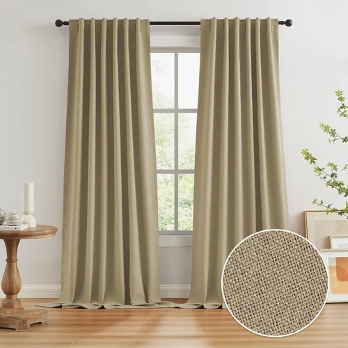 Vista 64 de KEQIAOSUOCAI - Cortinas opacas naturales de 108 pulgadas de largo, cortinas modernas con pestaña trasera, paneles plisados para sistema de cortina