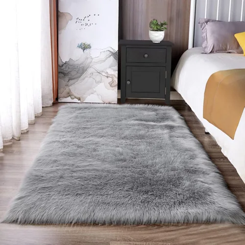 Vista 121 de Latepis - Alfombra rectangular de piel sintética tipo lana de oveja suave y esponjosa de estilo bohemio para sala de estar, dormitorio y residencias