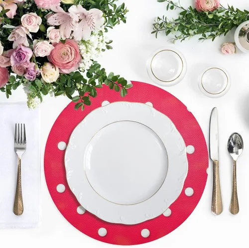 Vista 5 de White Polka Dot Red Dinner Table Placemats, Heat Resistant Non Slip Washable Table Placemats for Kitchen one sizex1